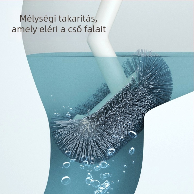 Fali vécé-kefe szilikon fejjel, műanyag nyél, hosszú fogantyú, alap tartozik, fúrás nélküli rögzítés