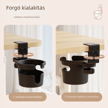 Iroda pohártartó – forgatható, kinyúló, fúrás nélkül, ABS+fém, asztali telepítés