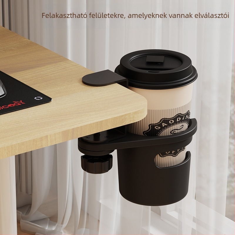 Iroda pohártartó – forgatható, kinyúló, fúrás nélkül, ABS+fém, asztali telepítés