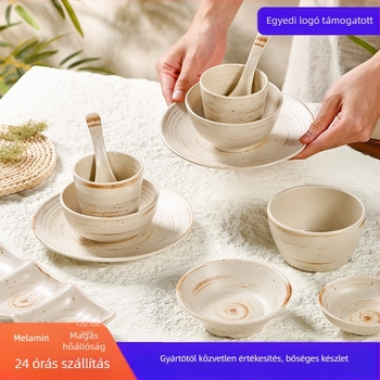 Melamin étkészlet, 5 darabos, retro stílusú könnyű lux csíkos mintával