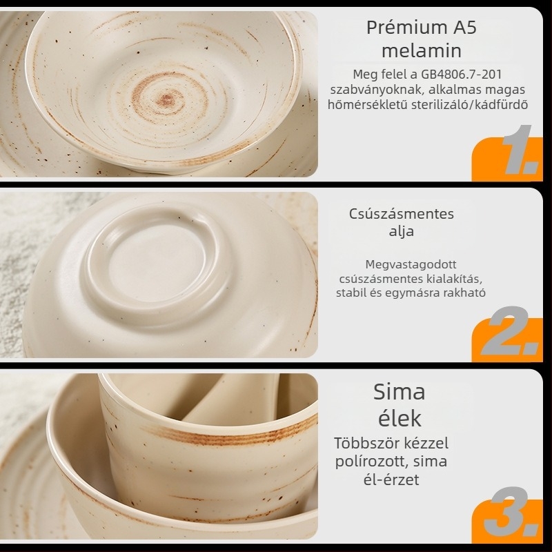 Melamin étkészlet, 5 darabos, retro stílusú könnyű lux csíkos mintával