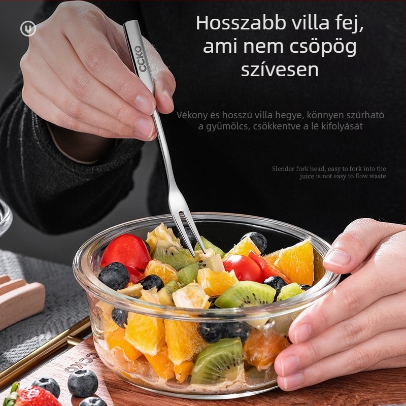 Gyümölcsvilla 316 rozsdamentes acélból, tükröző felület, CCKO logó nyomtatva, modern minimalista stílus
