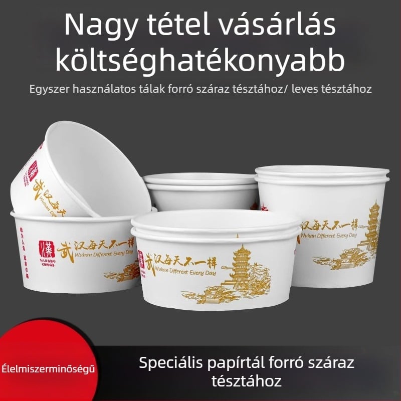 Egyszer használatos kör alakú papírtál a forró száraz tészta és marhahúsleves számára; mikrohullámú sütő nem használható; testreszabható