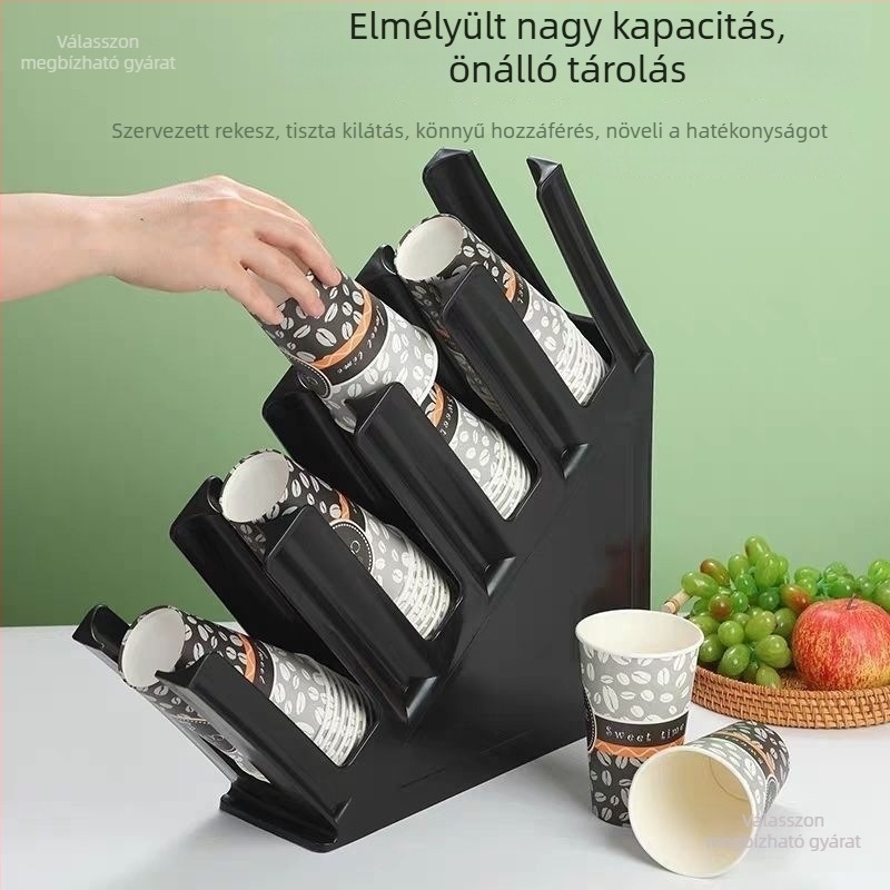 Műanyag pohártartó és papír pohár tároló – egyszer használatos poharakhoz és szívószálakhoz, asztali rendező, egyszerű stílus, intelligens funkció