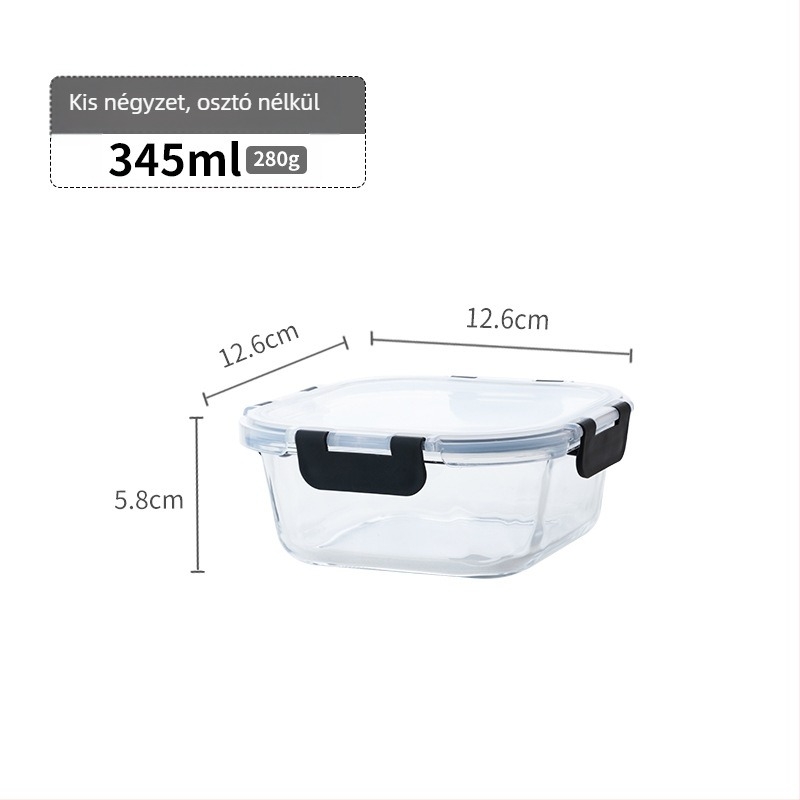 Boroszilát üveg ebédes doboz mikrosütővel kompatibilis, hőálló krispers doboz, kapacitás 301-1000 ml