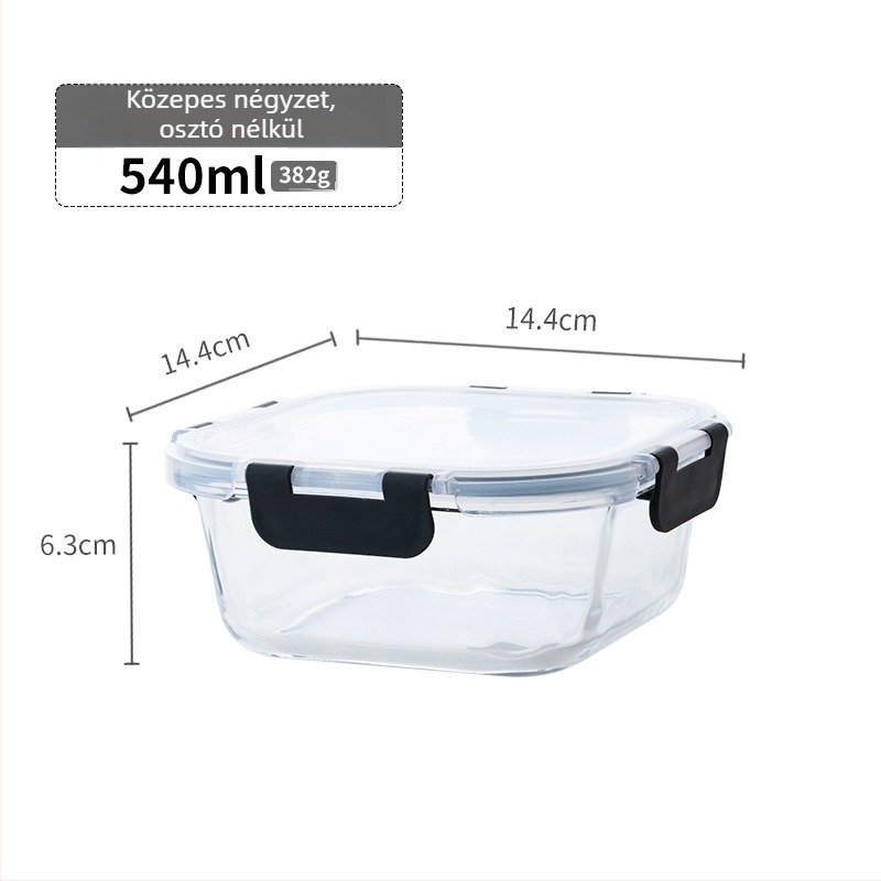 Boroszilát üveg ebédes doboz mikrosütővel kompatibilis, hőálló krispers doboz, kapacitás 301-1000 ml