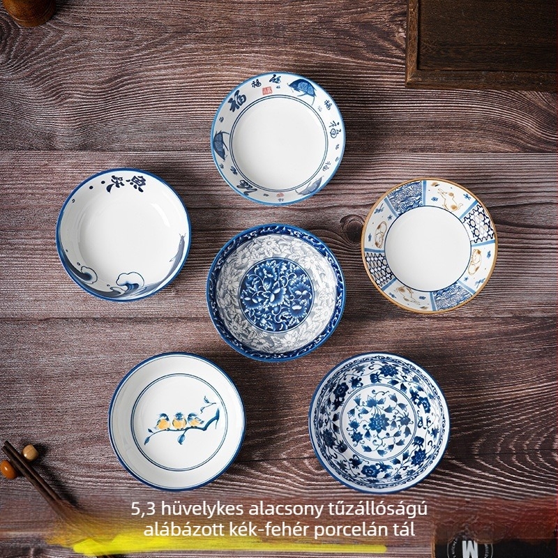 Porcelán snack tál retró stílusban, kör alakú, aláglazúros felülettel, logó nélküli