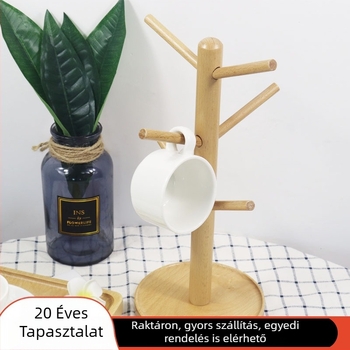 Bükkfa pohártartó – modern, minimalist stílusú asztali pohártartó csepegtető funkcióval