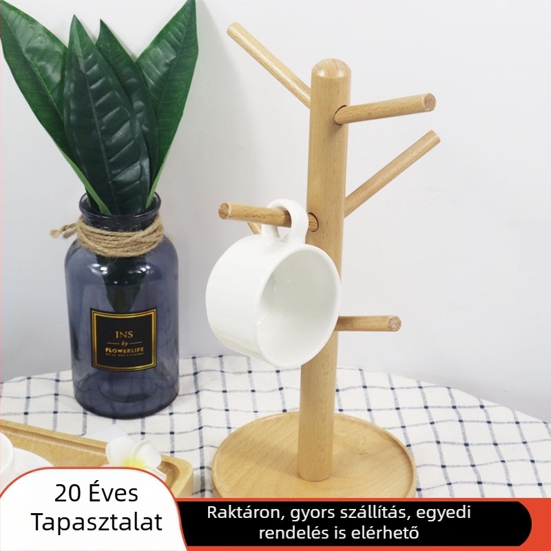Bükkfa pohártartó – modern, minimalist stílusú asztali pohártartó csepegtető funkcióval
