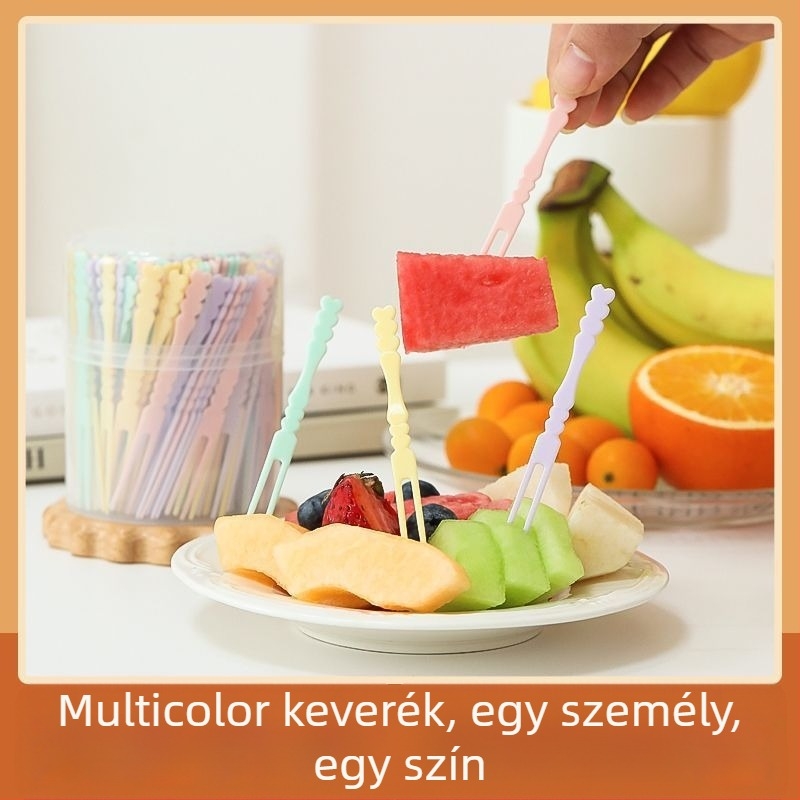 Egyszer használatos élelmiszer-minőségű műanyag gyümölcsvilla készlet – otthoni használatra, új kínai stílus, aranyos rajzfilm dizájn, felnőtteknek