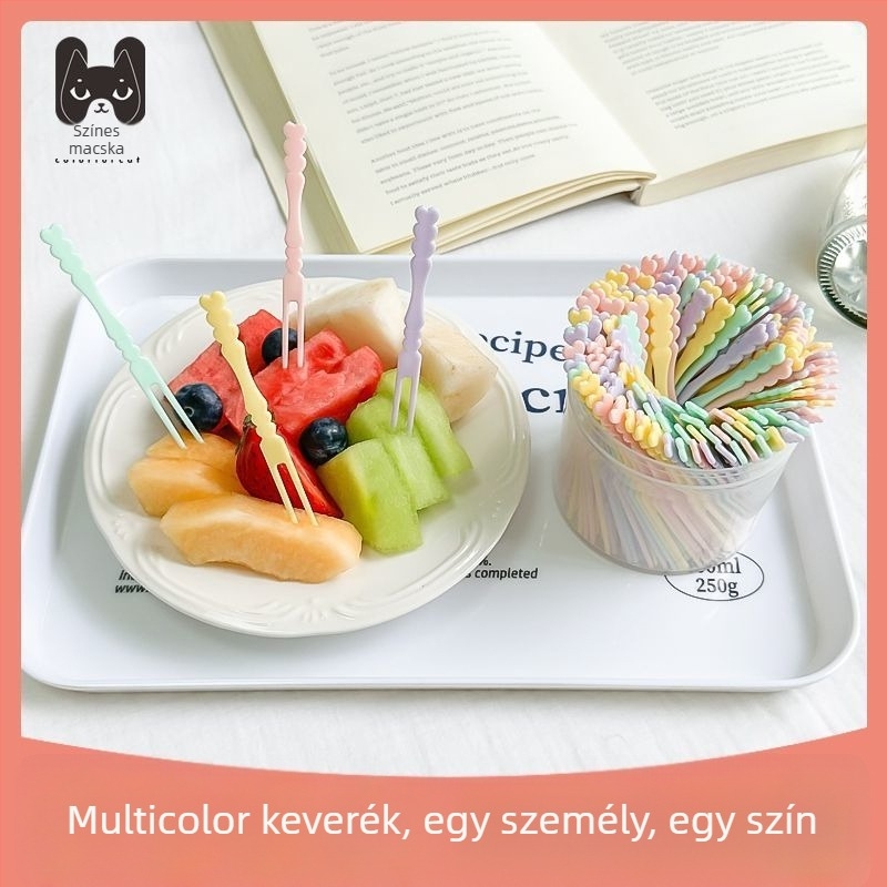 Egyszer használatos élelmiszer-minőségű műanyag gyümölcsvilla készlet – otthoni használatra, új kínai stílus, aranyos rajzfilm dizájn, felnőtteknek