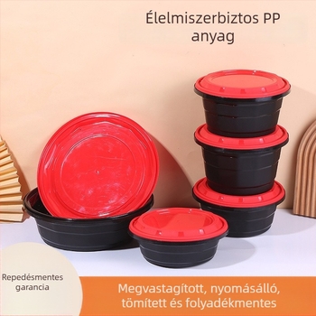 Egyszer használatos kerek ételszállító doboz antifurt zárakkal, szivárgásmentes, élelmiszer-minőségű PP anyagból, 160 darabos kiszerelés, logó nyomtatás lehetséges