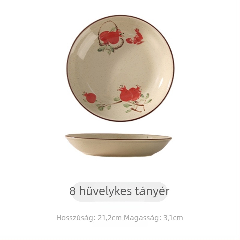 Porcelán tál aláglazúros díszítéssel, kör alakú, növény- és virágmotívum, mikróhullámú sütőben használható