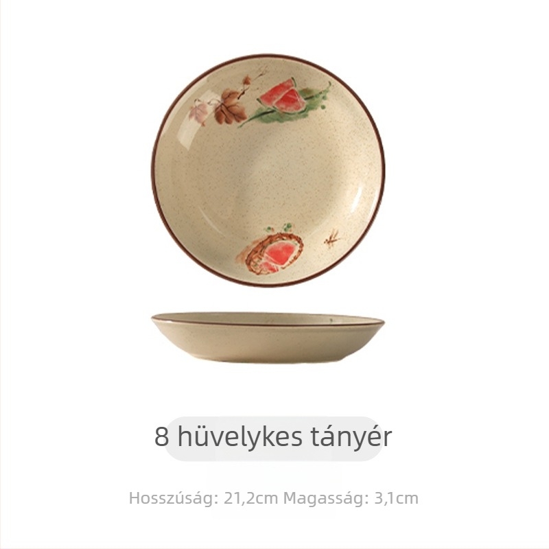 Porcelán tál aláglazúros díszítéssel, kör alakú, növény- és virágmotívum, mikróhullámú sütőben használható