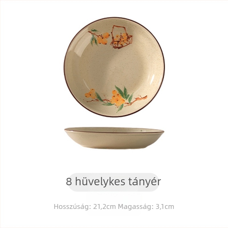 Porcelán tál aláglazúros díszítéssel, kör alakú, növény- és virágmotívum, mikróhullámú sütőben használható