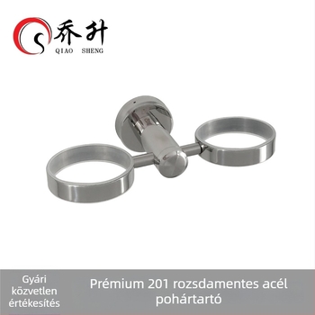Qiao sheng 201 rozsdamentes acél, falra szerelhető dupla poharas fogkefetartó üvegpoharokkal, tükörfényes felület, modern minimális stílus