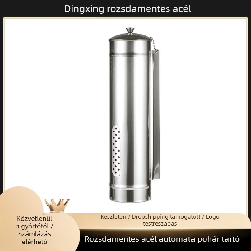 Falra szerelhető rozsdamentes acél pohártartó és adagoló – automatikus poháradagoló, fúrás nélküli telepítés