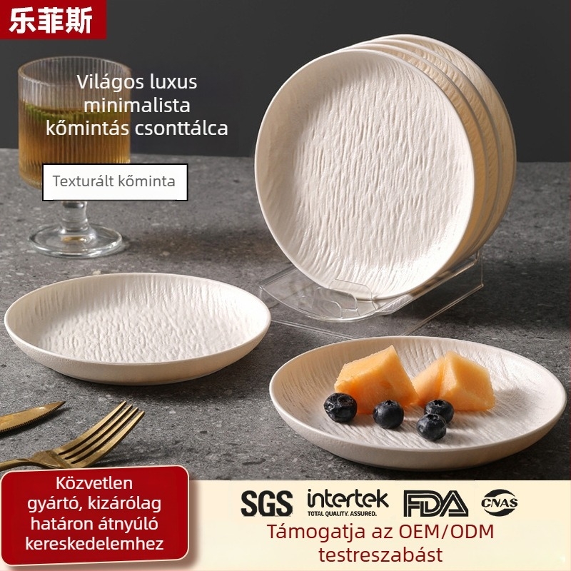 Csonttál, műanyagból, kerek formájú, modern minimalista stílus, logónyomás és testreszabás elérhető.