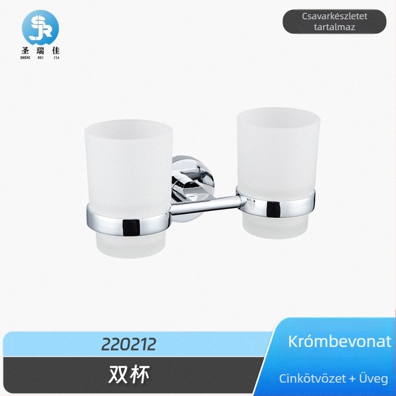 San ruijia Cinkötvözet fogkefetartó és mosdó pohár tartó, kettős pohárral, krómozott felület, 3 kg teherbírás