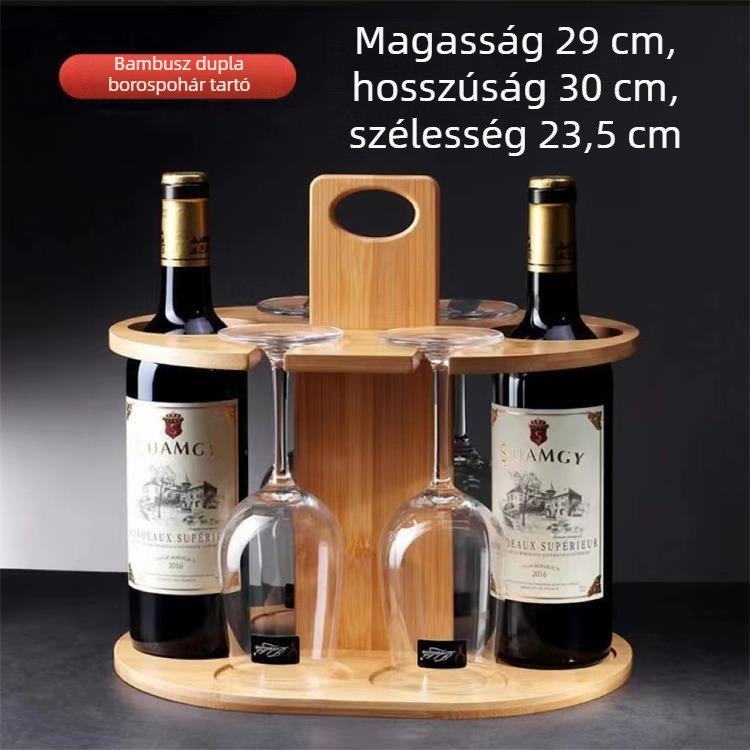 Fából készült pohártartó és függő boros pohár tartó - asztali tároló, modern minimalist stílus, 2022