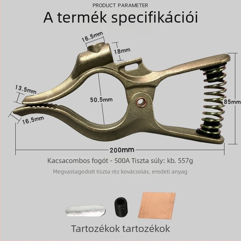 Földelő csipesz hegesztőgépekhez, tiszta réz, kacsaorrú tigrisfej dizájn, amerikai stílus, 300A/500A/800A