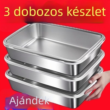 Élelmiszer-tároló doboz, kerek, 304 rozsdamentes acél, kapacitás 1–2 L, prémium minőség