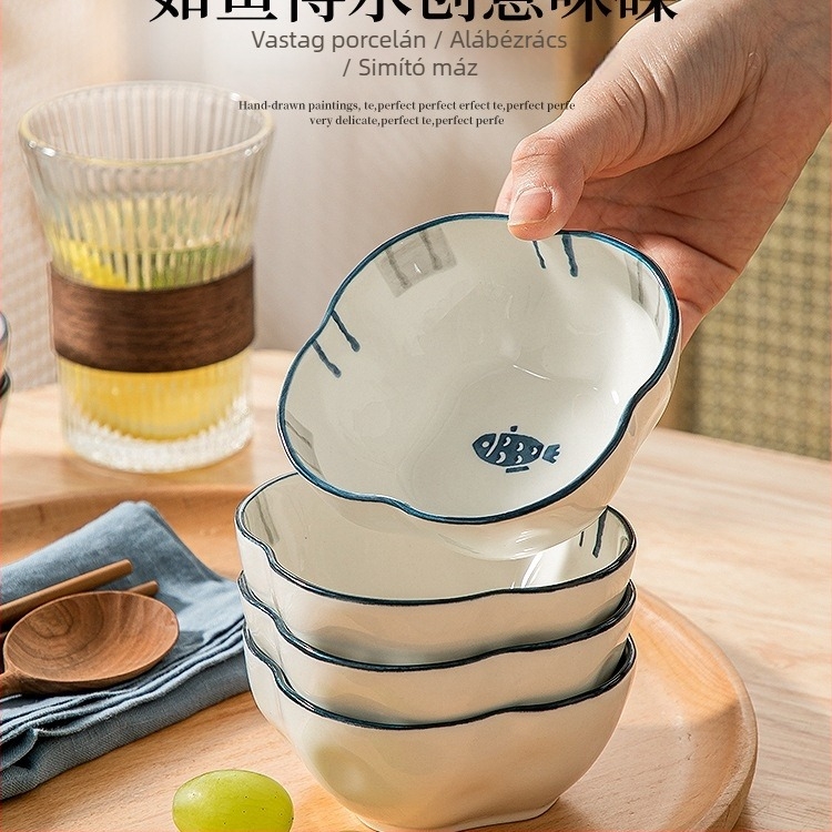 Porcelán szósz tál, japán stílus, szabálytalan forma, kézzel rajzolt felület, mintázat 69850