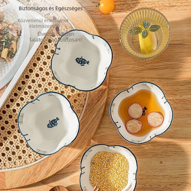 Porcelán szósz tál, japán stílus, szabálytalan forma, kézzel rajzolt felület, mintázat 69850
