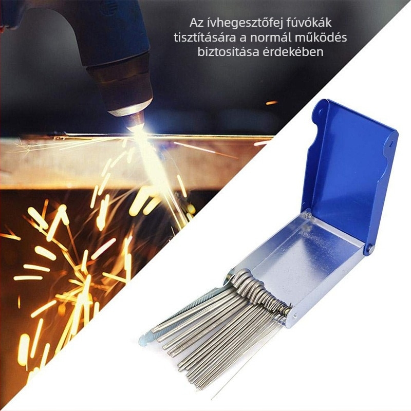 23 darabos hegesztőfúvóka-készlet alumínium dobozban, rozsdamentes acélból, 60 mm tűhossz, súly 60 g, méretek 80x46x10 mm, tisztítóeszköz fájlal gitár polírozáshoz