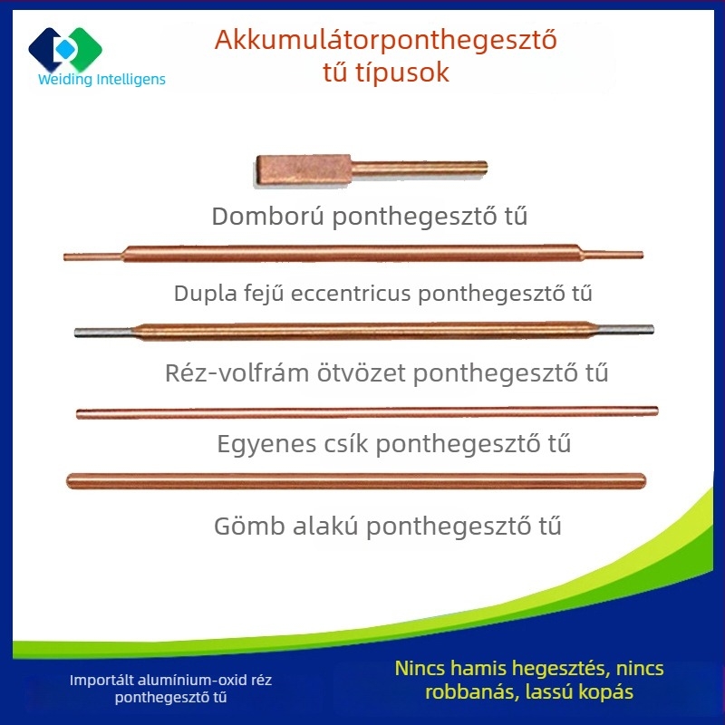 Kézi réz ponthegesztő tű kettős fejű excentrikus csúccsal, 18650 Li-ion akkumulátorhoz