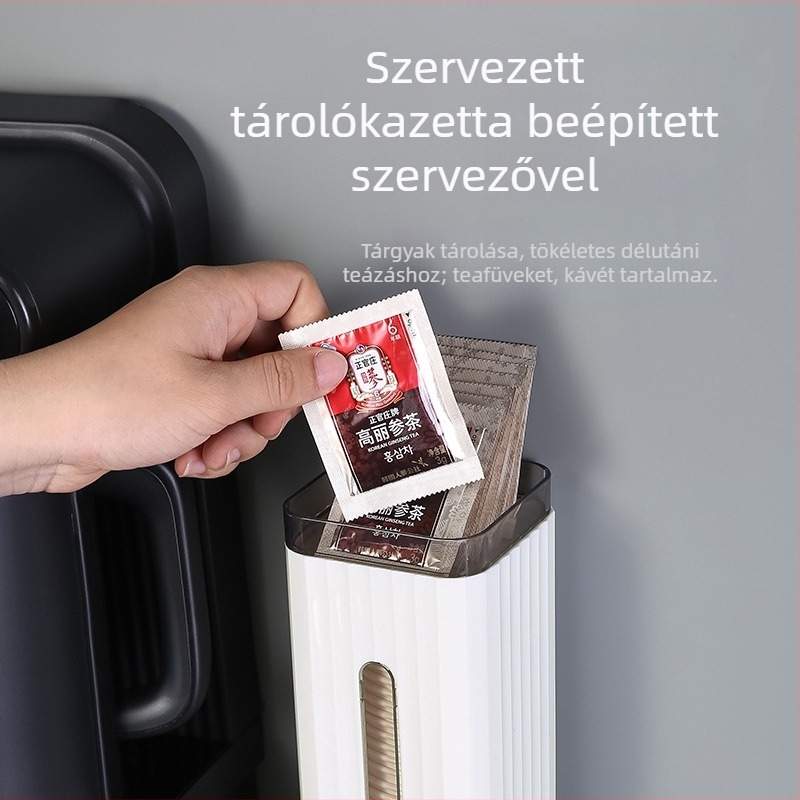 Falra szerelhető pohártartó – műanyag, lyukasztás nélkül, 40 darab papír pohárral csomagolva, modern, egyszerű stílus