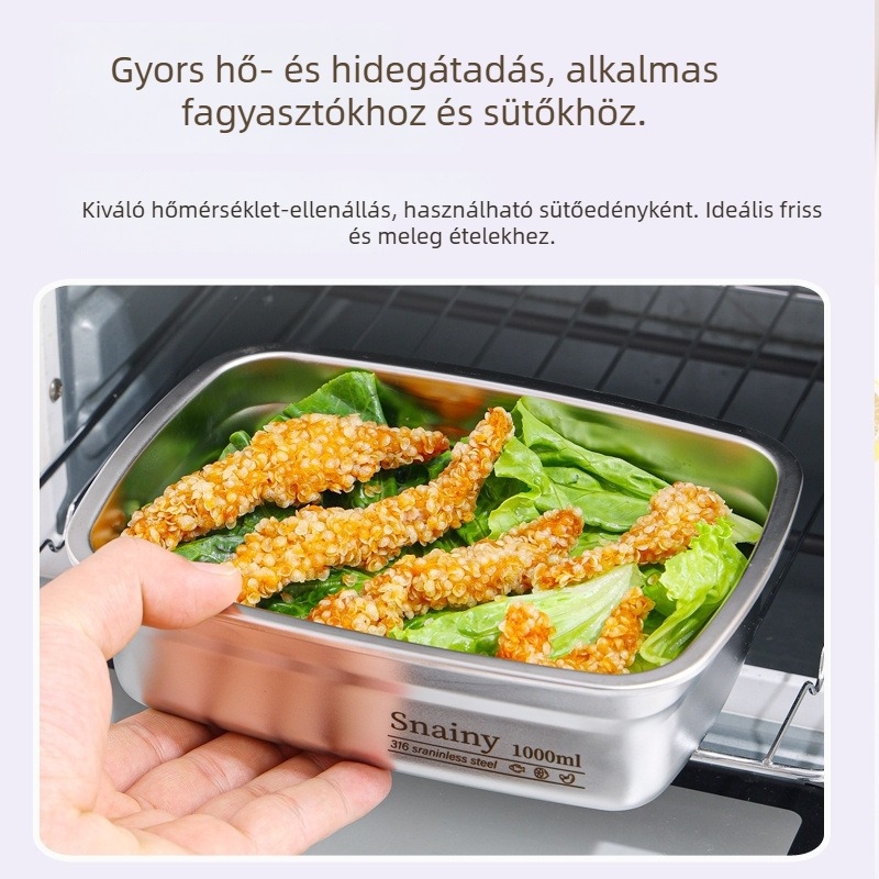 Rozsdamentes acél bento doboz vákuumzáras fedéllel, japán stílusú mély belsővel, 1–2 literes kapacitás, mikrohullámú sütőhöz használható