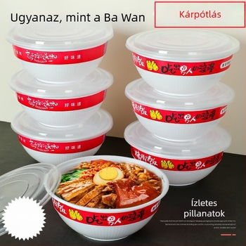 Új, nagy méretű rizses tál sertés csülökkel, egyszer használatos ételhordó doboz fedéllel, kerek, vastagított kivitel