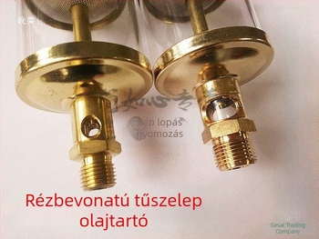Tűszelepes olajtartály gépészeti szerszámokhoz, rézbevonattal, menetek G1/4, G1/8, G3/8