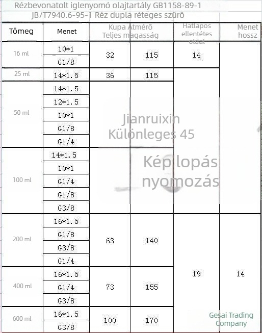 Tűszelepes olajtartály gépészeti szerszámokhoz, rézbevonattal, menetek G1/4, G1/8, G3/8