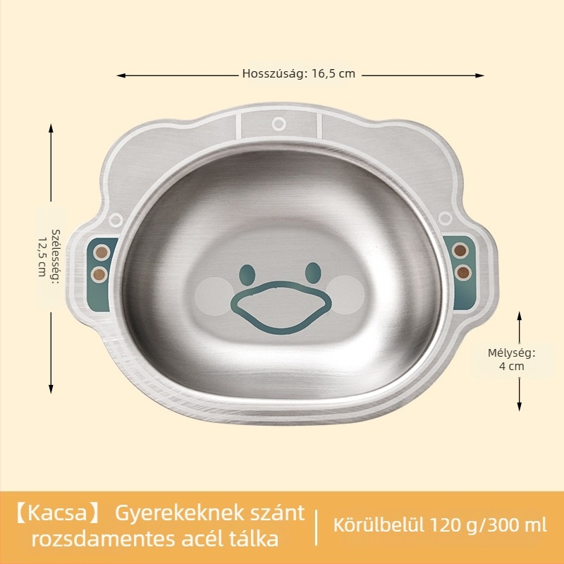 304 rozsdamentes acélból készült gyerek etető tál szívókoronggal, aranyos stílus, 24 hónapos kortól