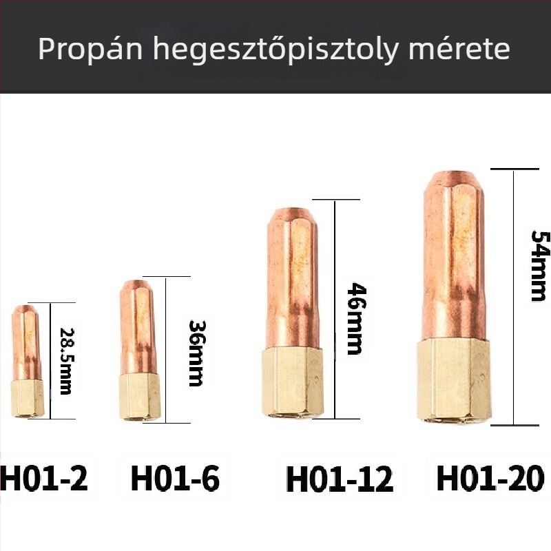 Lövés-szívó típusú hegesztőfej, modell H01-6, teljesen rézből, hossz 20, hegesztési áram 100 A, huzal Ø 6