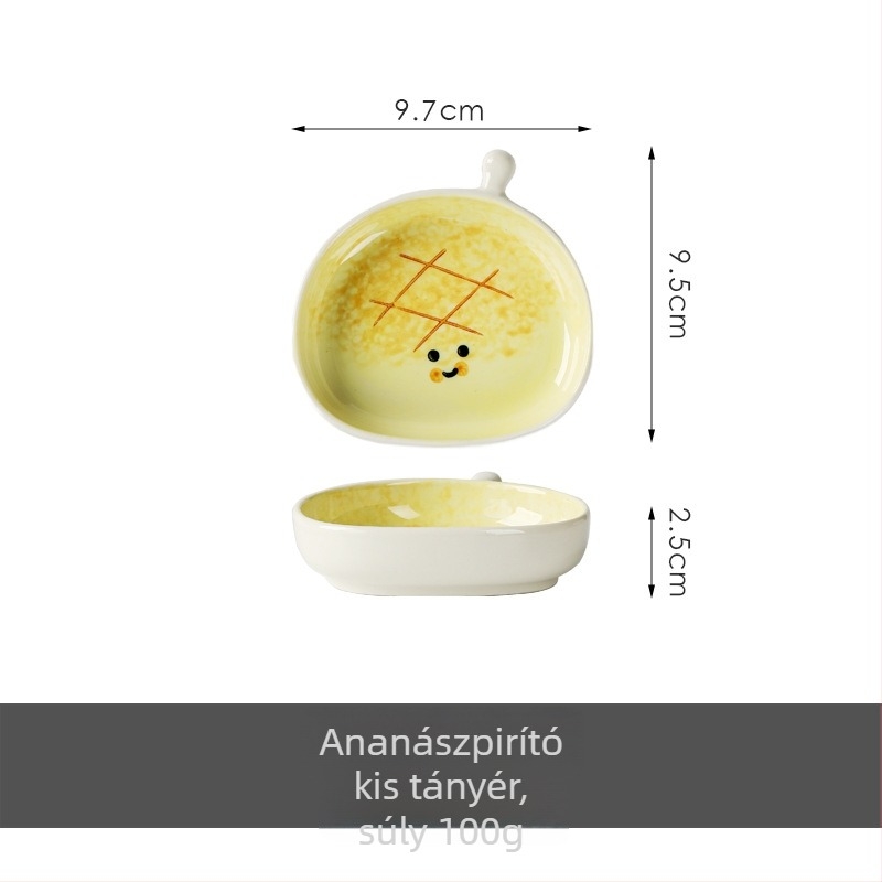Kis kerámia szósz tál aranyos rajzfilm mintával, szabálytalan alakú, mikrohullámú sütőben használható