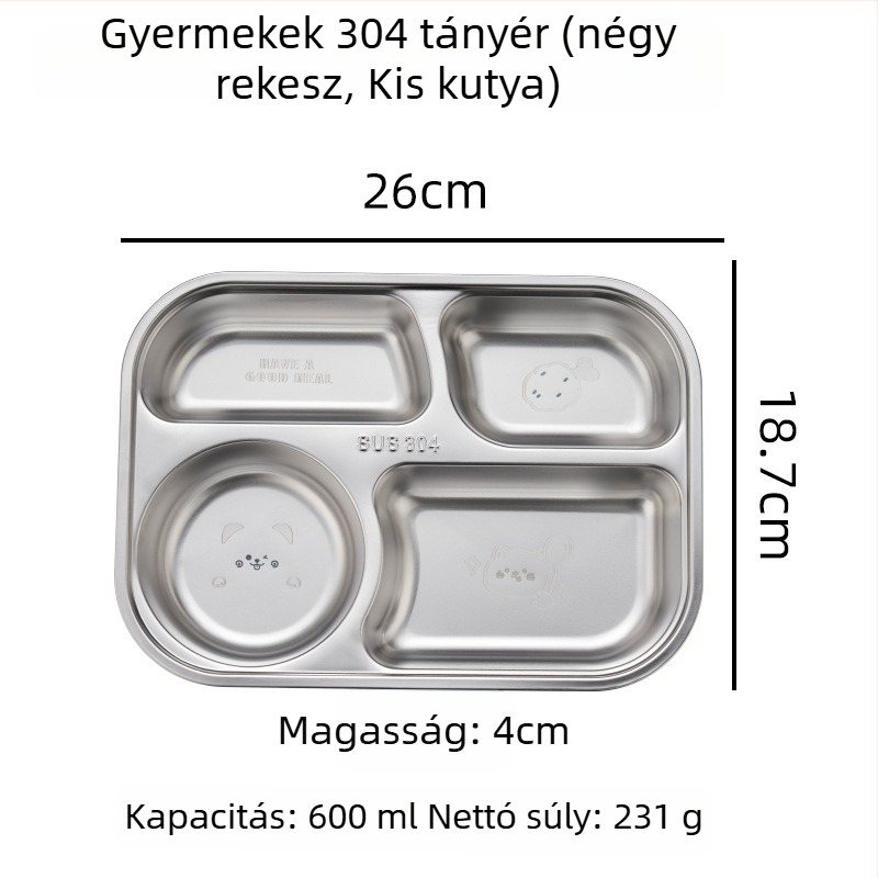 Hongjunda 304 rozsdamentes acél gyerek étlap, 6 hónapos kortól, modern minimalista stílus