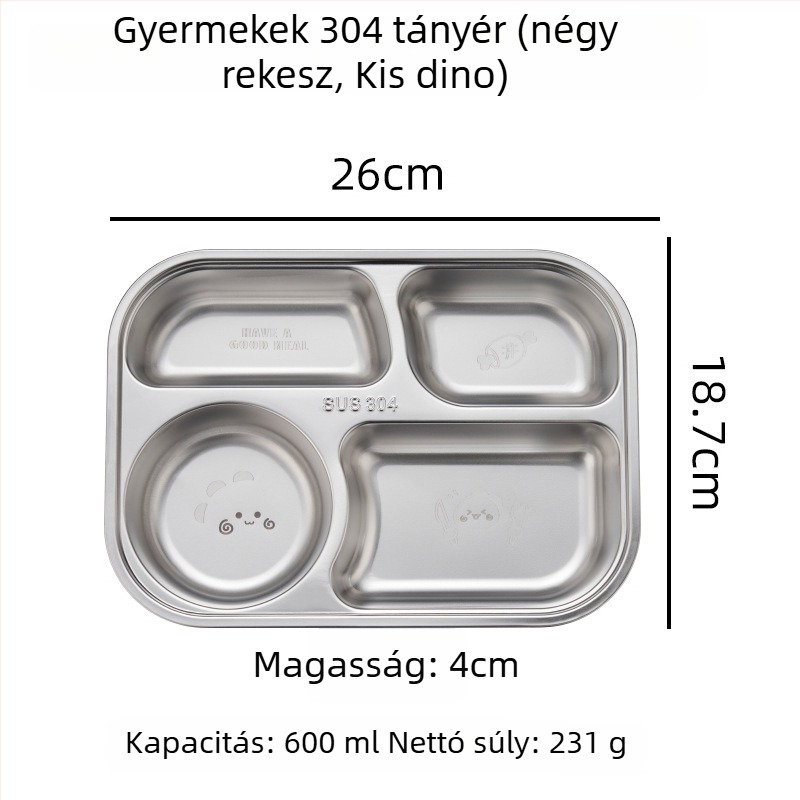 Hongjunda 304 rozsdamentes acél gyerek étlap, 6 hónapos kortól, modern minimalista stílus