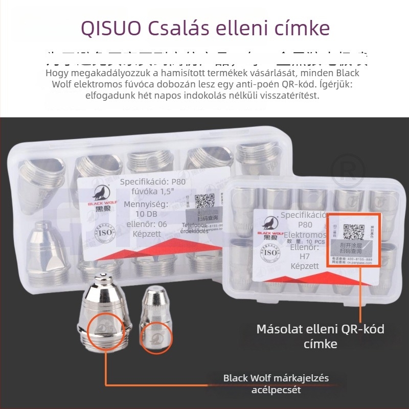 P80 plazmás vágóduza, réz elektróda, hegesztőpisztoly-kiegészítők, 100 A