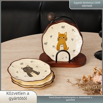 Kerámia tálaló tál, rajzfilm minta, könnyű luxus retro stílus, szabálytalan forma