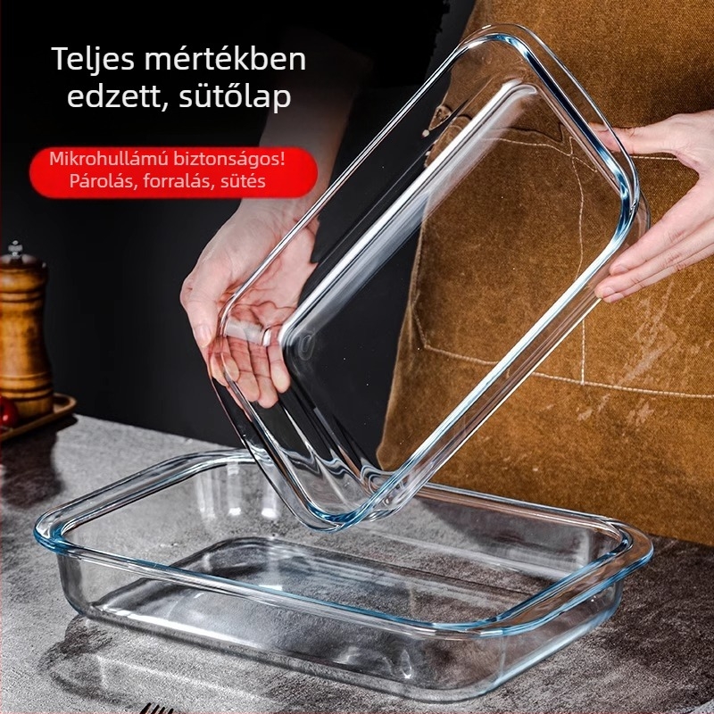 Téglalap alakú hőálló üvegsütő edény, sütőben és mikróban használható, testreszabható
