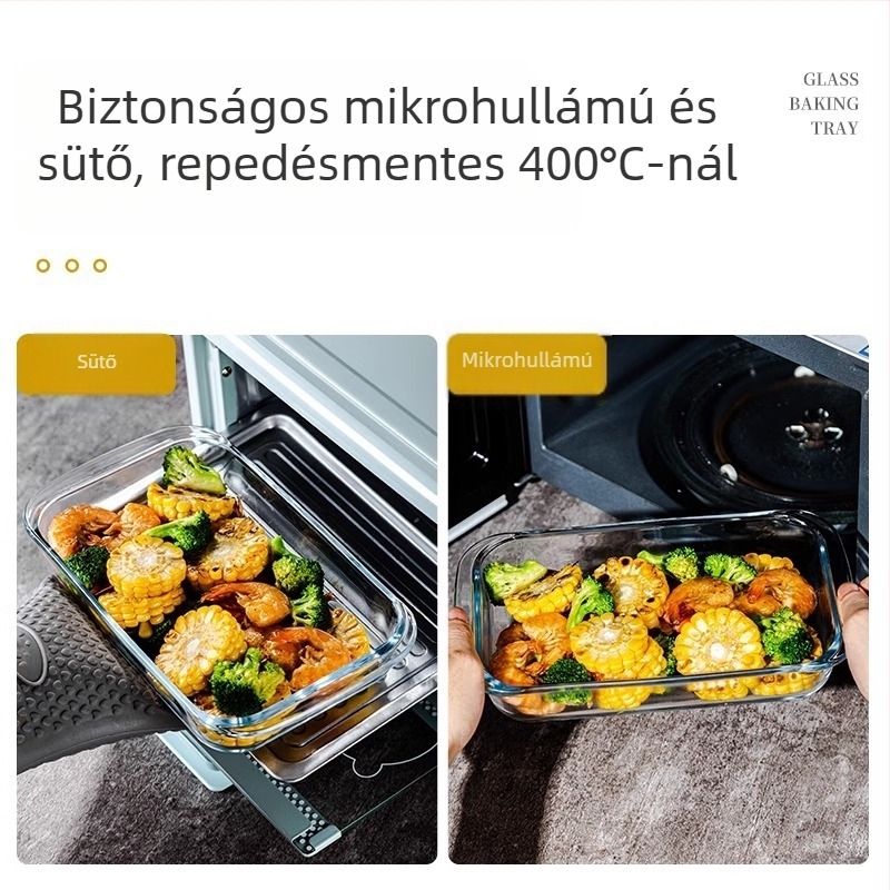 Téglalap alakú hőálló üvegsütő edény, sütőben és mikróban használható, testreszabható