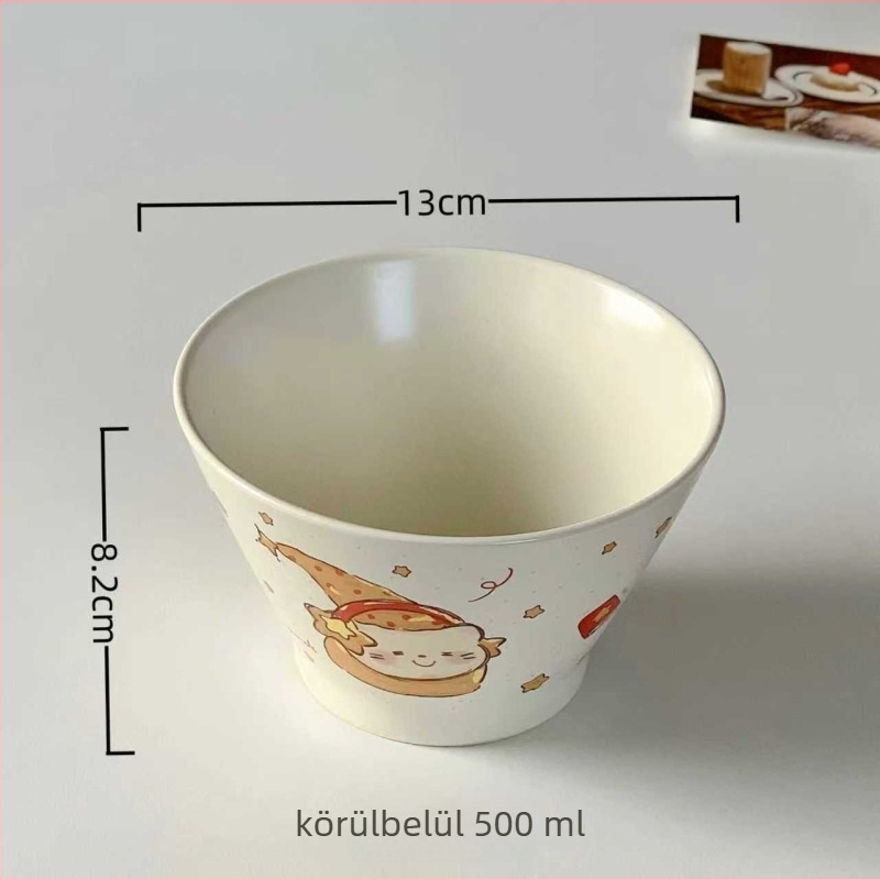 Kerámiából készült kónikus tál, rajzfilm minta, koreai stílus, glazúros felület, mikrohullámú sütőben használható