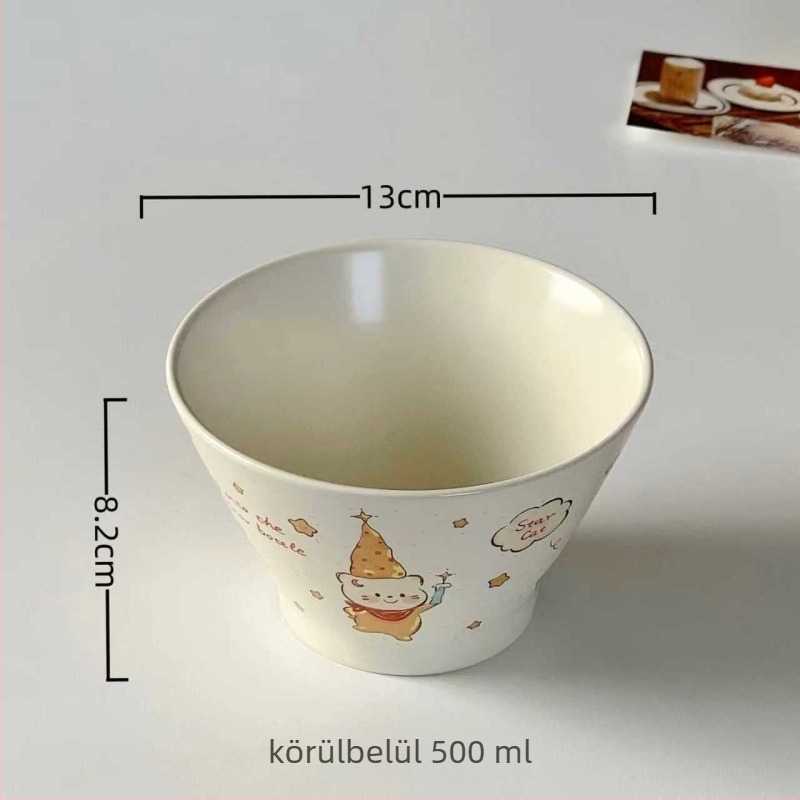 Kerámiából készült kónikus tál, rajzfilm minta, koreai stílus, glazúros felület, mikrohullámú sütőben használható