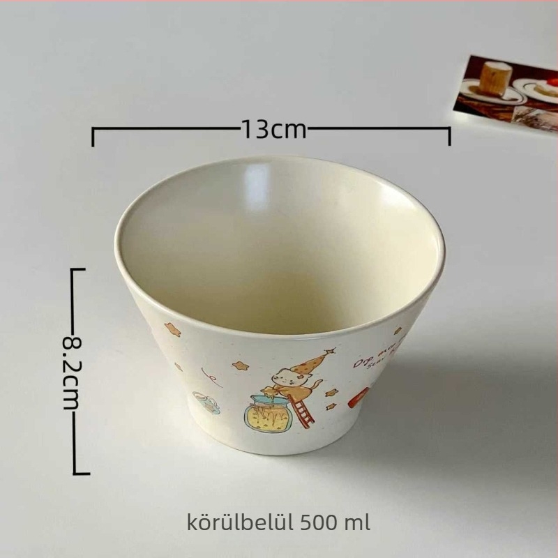 Kerámiából készült kónikus tál, rajzfilm minta, koreai stílus, glazúros felület, mikrohullámú sütőben használható