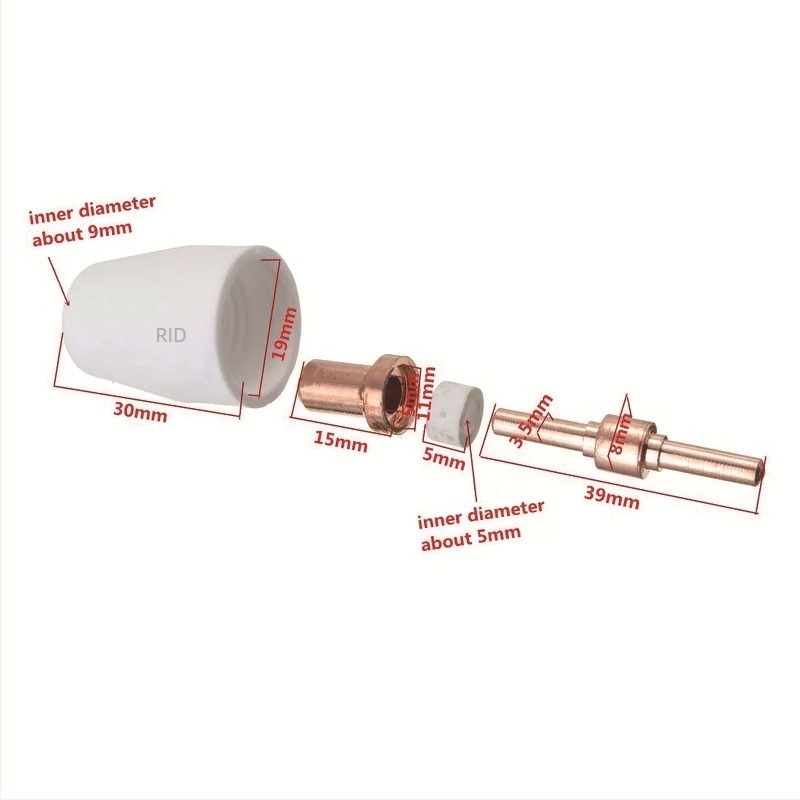 PT-31 Wenzhou 40A plazma vágópisztoly kiegészítők, vörösréz, 6 meghosszabbított elektróda / 8 meghosszabbított fúvóka / 2 védő hüvely / 4 shunt, 20 db