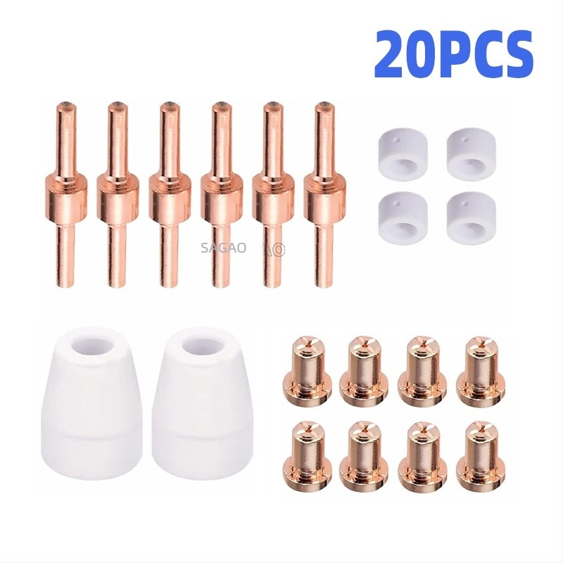 PT-31 Wenzhou 40A plazma vágópisztoly kiegészítők, vörösréz, 6 meghosszabbított elektróda / 8 meghosszabbított fúvóka / 2 védő hüvely / 4 shunt, 20 db