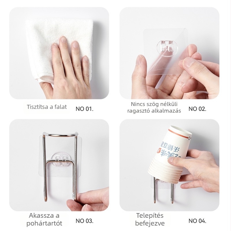 Fali pohártartó (Anyag: Rozsdamentes acél; Funkció: fúrás nélkül; Szerelés: falra szerelt; Stílus: modern minimalizmus; Tömeg: 60 g)
